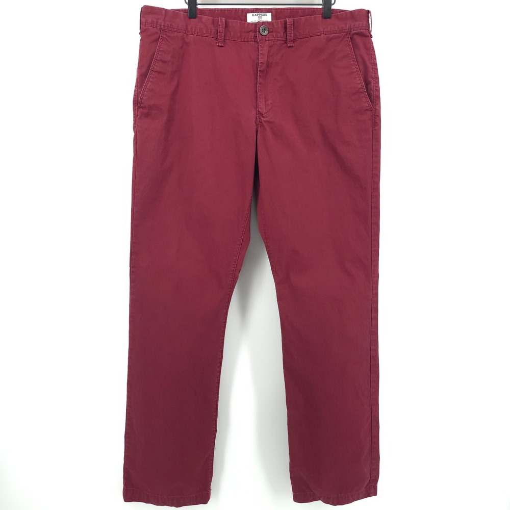 Express Finn Mens Chino Pants 36x32 Burgundy Red Cotton Casual Trousers